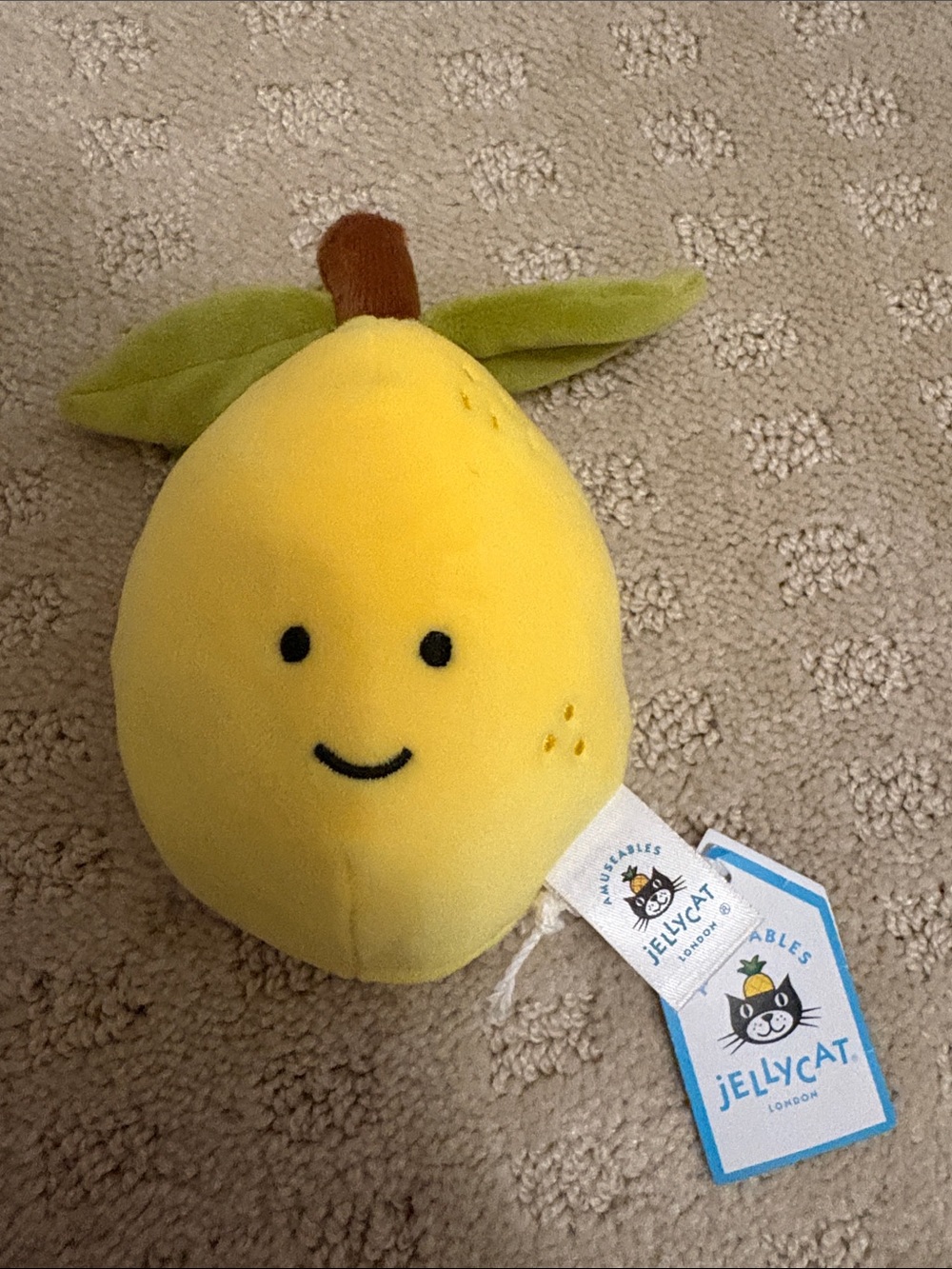 Jellycat Yellow Plush Pear with Green Leaves
